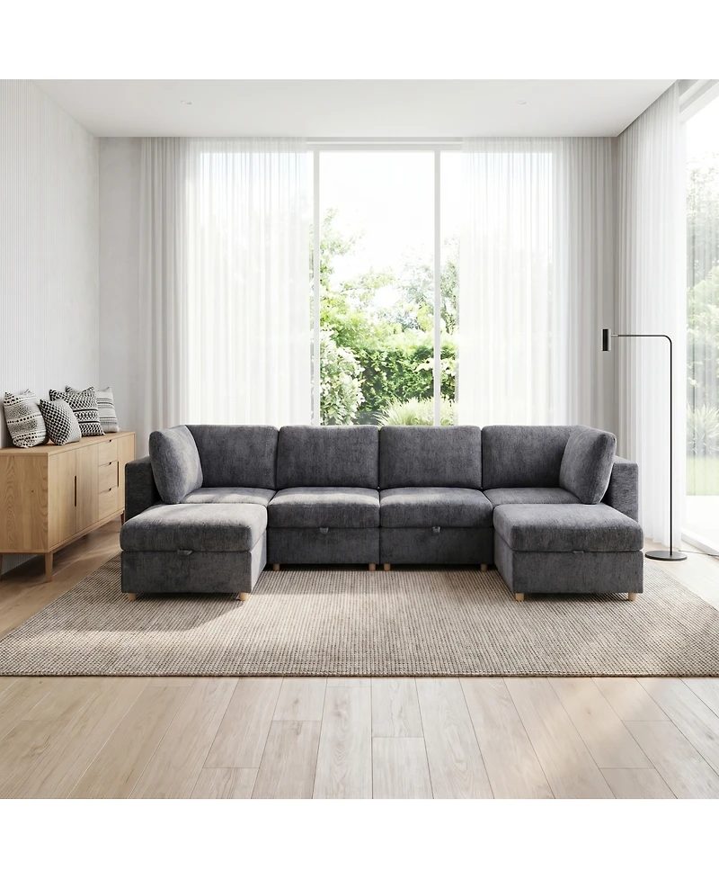 Streamdale Furniture Modular 6-Seater Convertible Sectional Sofa with Storage