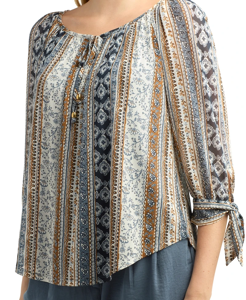 Bcx Juniors' Printed Mesh Peasant Top