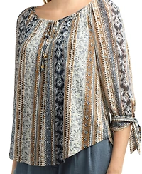 Bcx Juniors' Printed Mesh Peasant Top