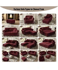 Streamdale Furniture Velvet Chesterfield Sofa with Nailhead Trim and Ottoman