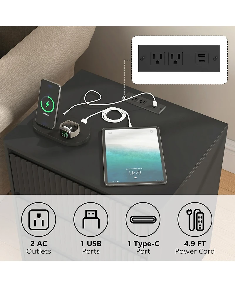 Streamdale Furniture (Set of 2) End Table with Usb C Charging Station and 3 Drawers