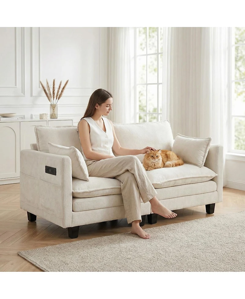 Streamdale Furniture Modern Chenille 2-Seat Loveseat with Usb Ports and Side Pockets
