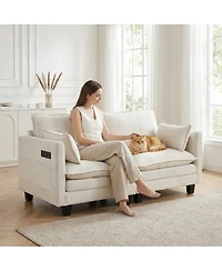 Streamdale Furniture Modern Chenille 2-Seat Loveseat with Usb Ports and Side Pockets