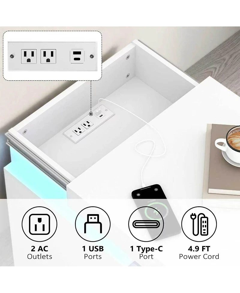 Streamdale Furniture (Set of 2) End Table with Usb C Charging 2 Drawers and Led Lights