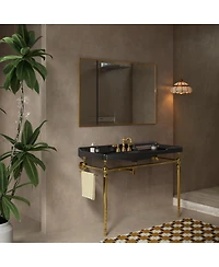 Sillysis 48" Bathroom Console Sink with Ceramic Vanity, Wall Mounted Basin and Stainless Steel Legs, Towel Bar Included
