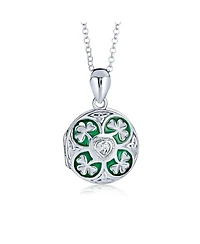Bling Jewelry Celtic Lucky Clover Keepsake Photo Locket Necklace Round Lucky Enamel .925 Sterling Silver