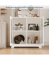 homfan Freestanding Pantry Hutch, 6-Tier Sideboard with Glass Doors, Pegboard Panel and Open Shelves for Kitchen, Dining Room and Coffee Bar