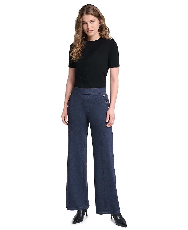 Karl Lagerfeld Paris Petite Silky Pont Mid-Rise Sailor Pants