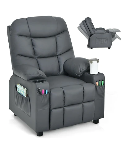 Gouun Kids Reclining Lounge Chair with Cup Holders, Side Pockets and Footrest