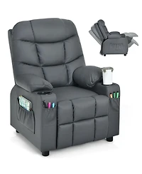 Gouun Kids Reclining Lounge Chair with Cup Holders, Side Pockets and Footrest