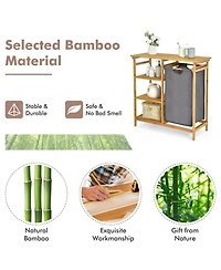Volenca Bamboo Laundry Hamper Stand with Removable Sliding Bag and 3-Tier Open Shelves