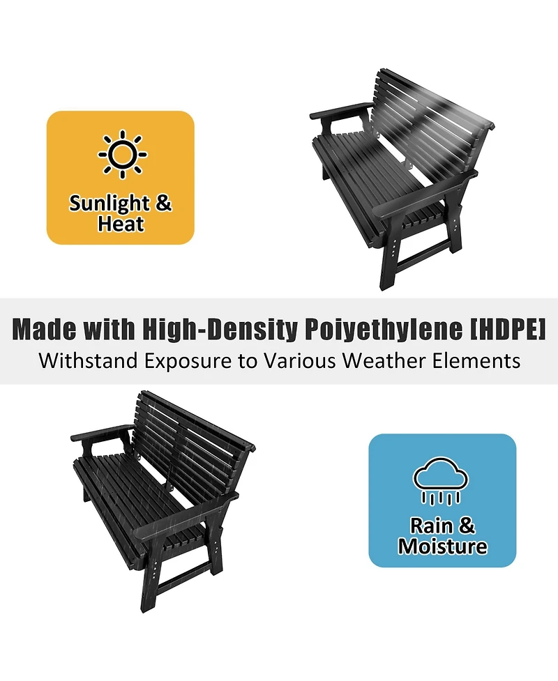 Mega Casa Hdpe All-Weather Outdoor Bench, Heavy-Duty Garden Patio Park Bench with Supportive Backrest for Porch and Backyard