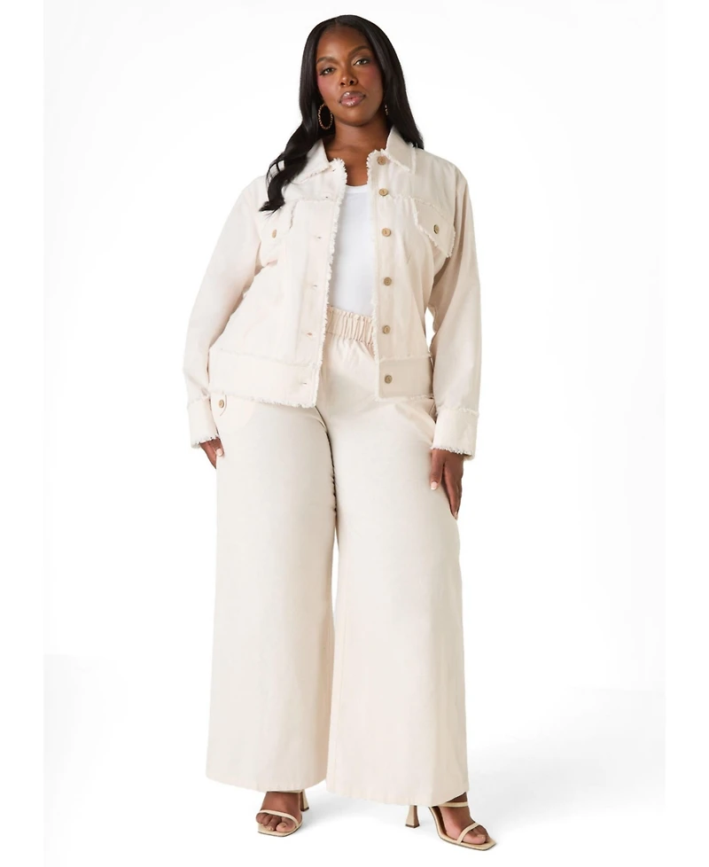 Ashley Stewart Women's Frayed Linen Blend Trucker Jacket