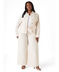 Ashley Stewart Women's Frayed Linen Blend Trucker Jacket