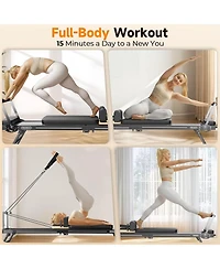 Fed Fitness Foldable Aluminum Pilates Reformer with Jump Board, Multifunctional Pilates Exercise Machine for Home Workout, 300 Lbs Weight Capacity