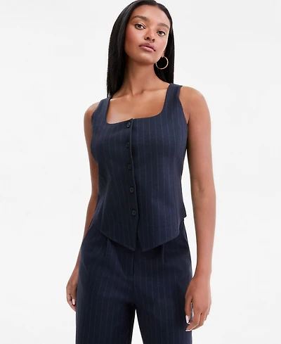 Bar Iii Women's Pinstripe Scoop-Neck Button-Front Vest, Macy's Exclusive