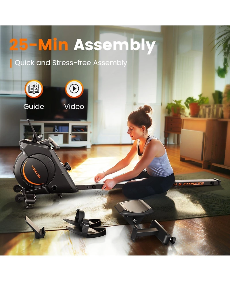 Fed Fitness Yosuda Magnetic Rowing Machine 16 Level Adjustable Resistance Bluetooth App Support Lcd Monitor with Comfortable Seat Cushion for Home Gym