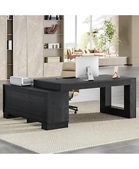 Tribesigns 63-Inch L-Shaped Wood Executive Desk with Storage Cabinets and 2-Tier Shelf, Modern Business Workstation