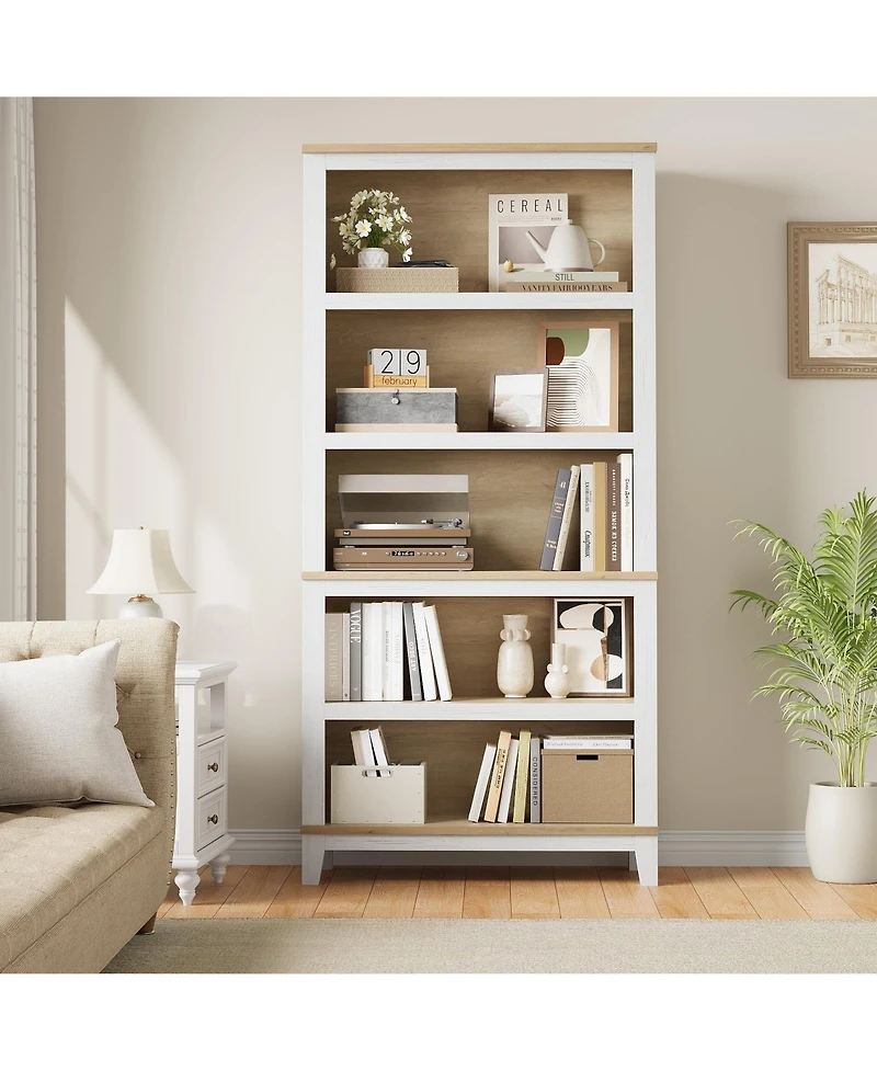 gaomon Modern Farmhouse 5-Tier Wooden Bookcase – 71" Tall Bookshelf with Adjustable Shelves, Sturdy Wood Frame and Legs, Large Sturdy Display Shelf