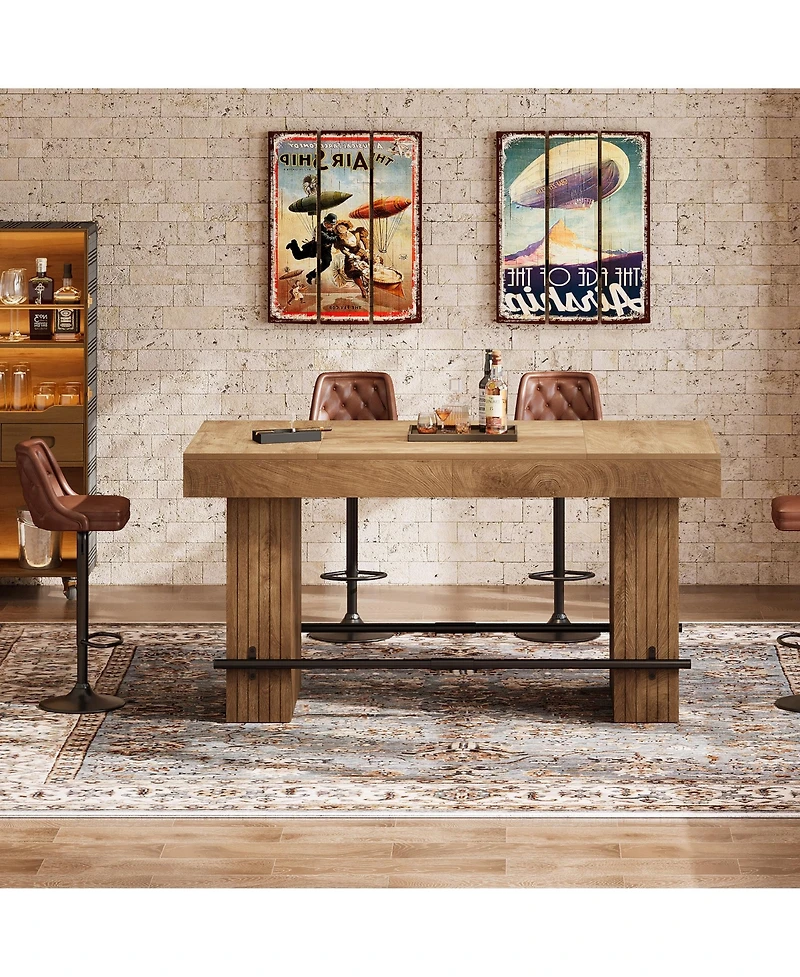 Tribesigns 62.2Inch Bar Table, Industrial Counter Height Pub Dining Table, Large Home Bar Unit