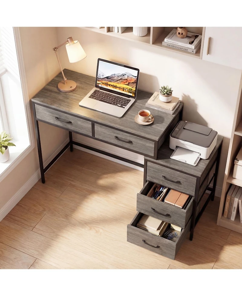 Slickblue Computer Desk with 5 Drawers and Printer Stand