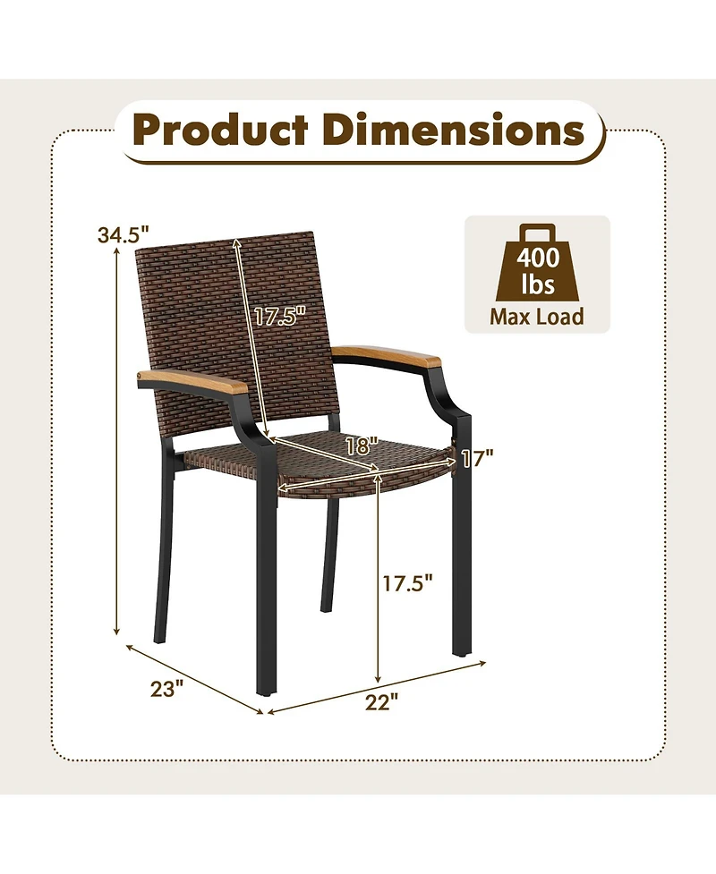 Slickblue Set of 2 Stacking Wicker Patio Dining Chairs with Acacia Armrests