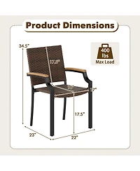 Slickblue Set of 2 Stacking Wicker Patio Dining Chairs with Acacia Armrests