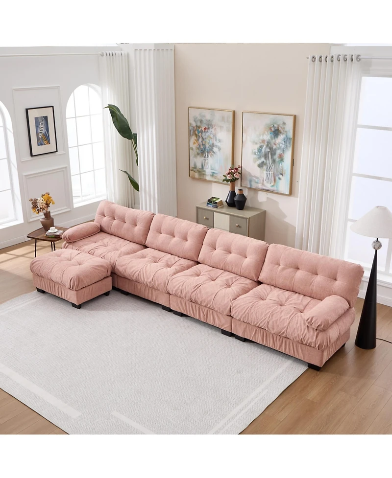 Clihome Modular Sectional Sofa Cloud Couch, L Shaped Sectional Couches for Living Room, Deep Seat Modular Couch with Round Armrests 6 Pillows