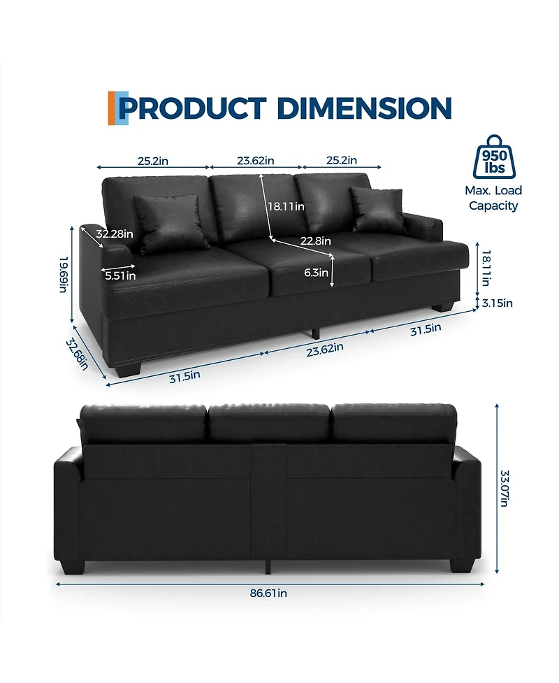 homfan 86" Corduroy Comfy Sofa, 3-Seater with 2 Throw Pillows, Cloud Couch Deep Seats, Removable Back Cushions, Modern Sofa for Living Room.