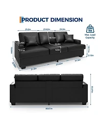 homfan 86" Corduroy Comfy Sofa, 3-Seater with 2 Throw Pillows, Cloud Couch Deep Seats, Removable Back Cushions, Modern Sofa for Living Room.