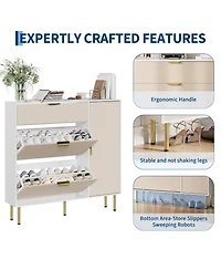 Homfan Shoe Storage 2 Flip Drawers, 1 Drawer, 1 Side Cabinet, Narrow Rack Metal Legs, Farmhouse Storage with Adjustable Shelves for Entryway