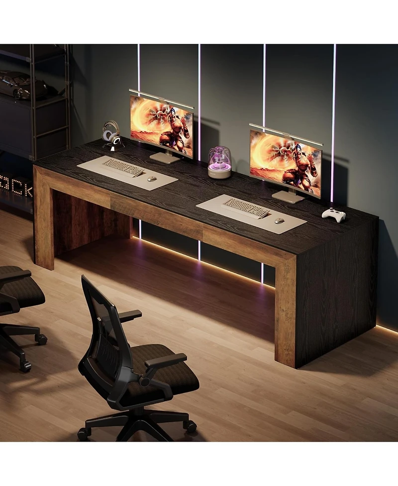 Tribesigns Long Computer Desk for 2 People, Farmhouse Executive with Wooden Desktop and Legs, Heavy Duty