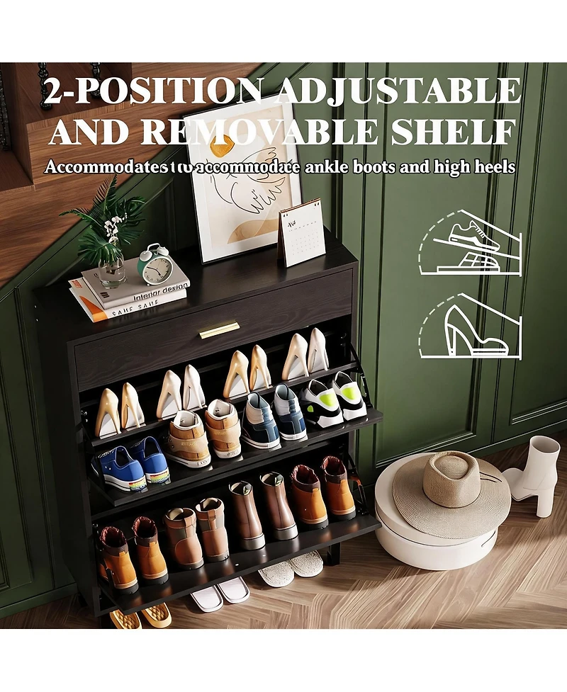 Homfan Space-Saving Shoe Storage 3 Drawers, Adjustable 3-Tier Shelves for Entryway, Hallway, Porch – Fits Slippers, Sneakers, Heels, Boots