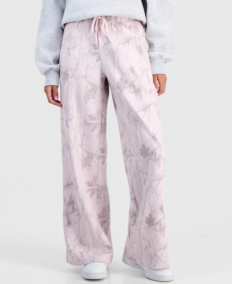 Almost Famous Juniors' Woodland Camo-Print Wide-Leg Sweatpants