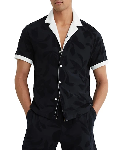 Reiss Men's Zuma Towelling Jacquard Cuban Shirt