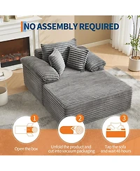 homfan 64.9inch Oversized Corduroy Chaise Lounge Sofa Bed, No-Assembly Sleeper with Pillows, 300LB Limit