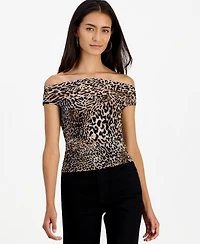 Guess Women's Zuri Leopard-Print Off-the-Shoulder Sleeveless Top