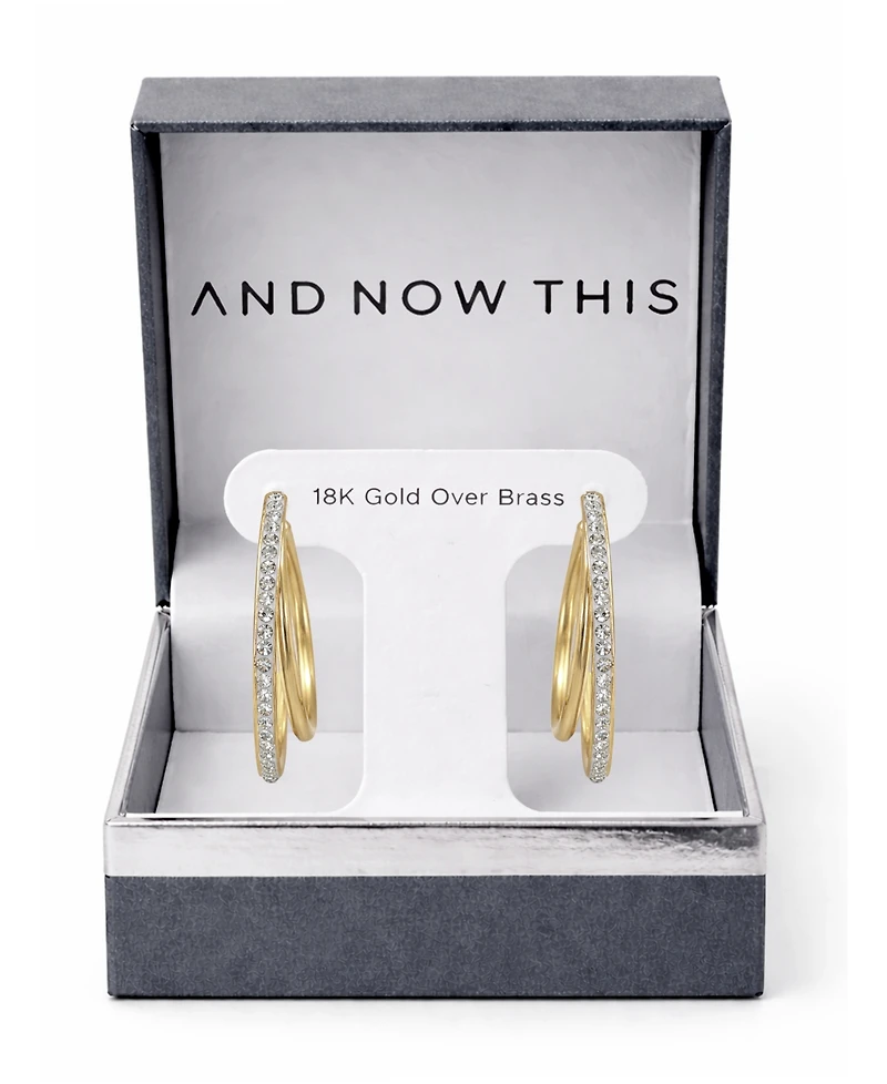 And Now This Crystal Double Row C Hoop Post Earrings