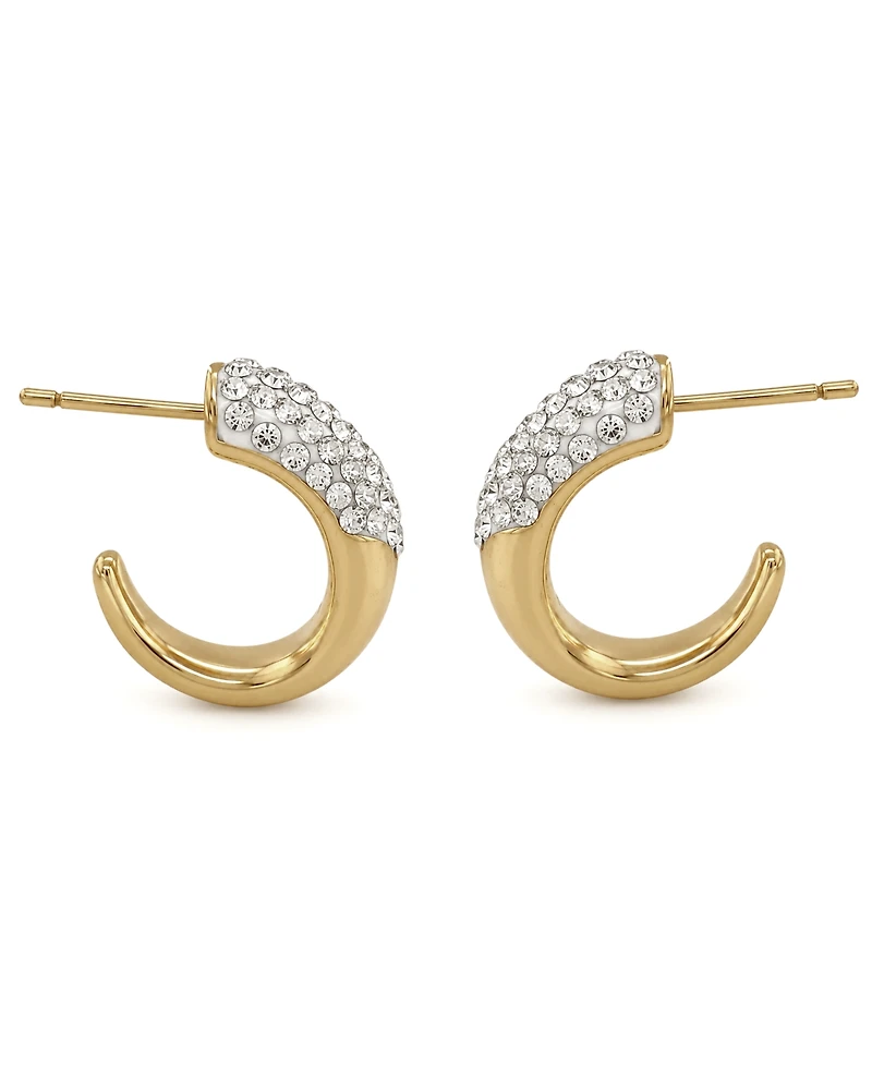 Essentials Clear Crystal Pave J Hoop Earring, Gold Plate and Silver Plate