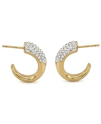 Essentials Clear Crystal Pave J Hoop Earring, Gold Plate and Silver Plate