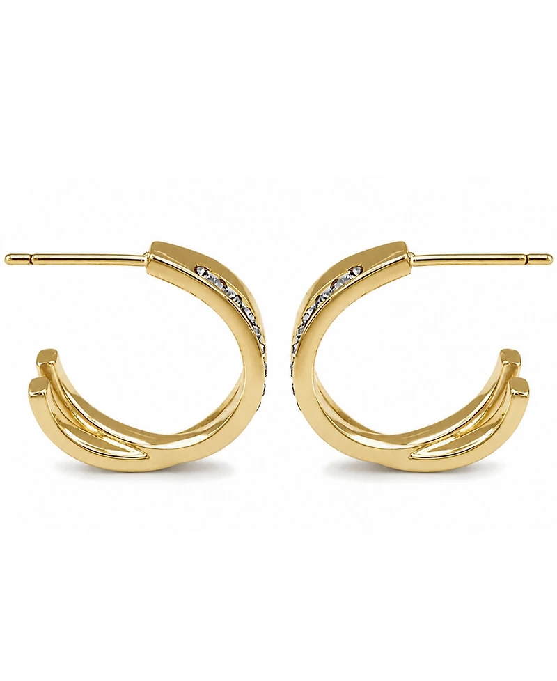 Essentials High Polished Clear Crystal Cross Over C Hoop Earring, Gold Plate and Silver Plate