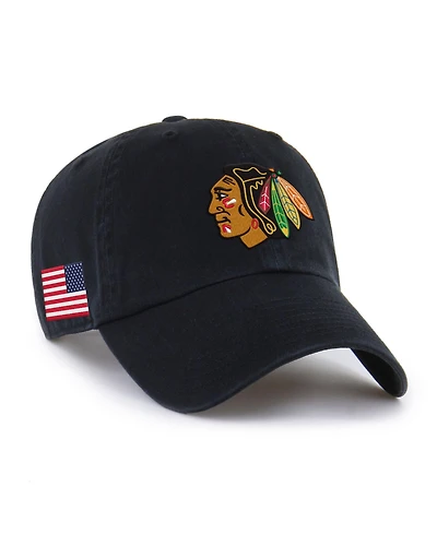 '47 Brand Men's and Women's Black Chicago Blackhawks Heritage Flag Clean Up Adjustable Hat
