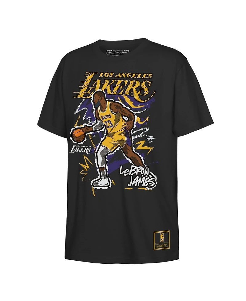 Mitchell & Ness Big Boys and Girls LeBron James Black Los Angeles Lakers Chalked Up Player T-Shirt
