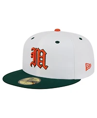 New Era Men's White/Green Miami Hurricanes On-Field Baseball Fitted Hat