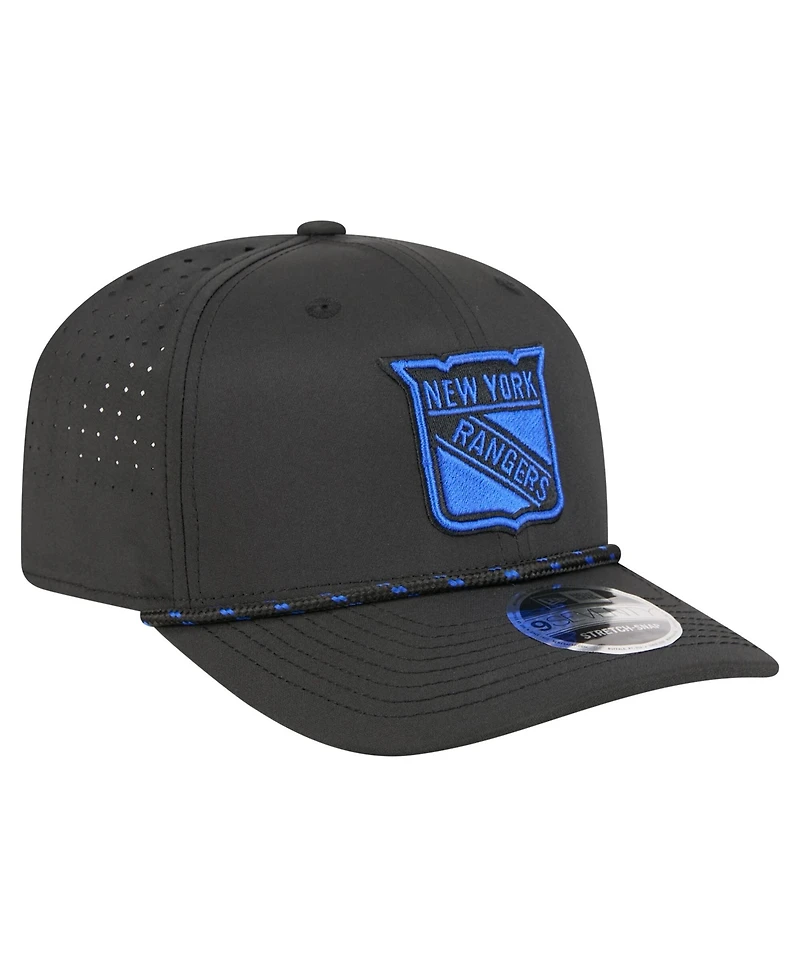 New Era Men's Black New York Rangers Sport Vented 9SEVENTY Rope Adjustable Hat