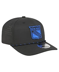 New Era Men's Black New York Rangers Sport Vented 9SEVENTY Rope Adjustable Hat