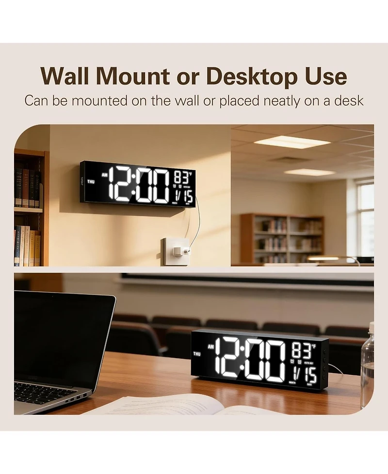 Jall 16 Inch Large Digital Wall Clock (Red) with Big Led Auto Dst Temperature Countdown Timer Alarm Night Light Perfect for Living Room and Office