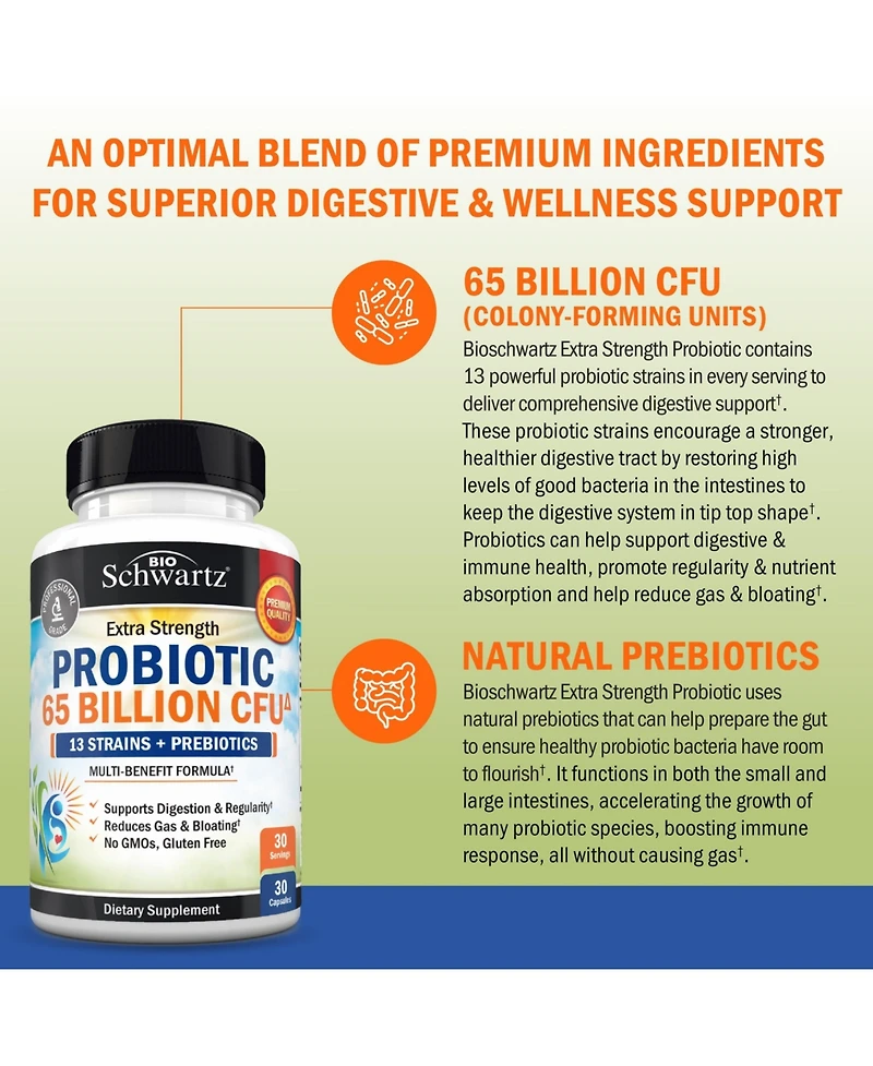 Probiotic 65 Billion - Probiotics with Prebiotic for Women & Men - Lactobacillus Acidophilus Digestive Health Capsules - Targeted Release Technology