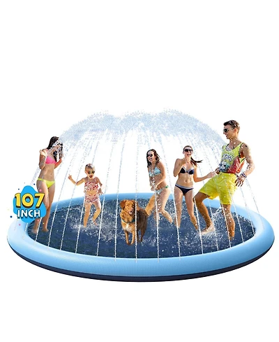 Aofar 107" Non-slip Splash Pad Sprinkler Pool Outdoor Water Play Mat Pet Dog Fountain Funyard