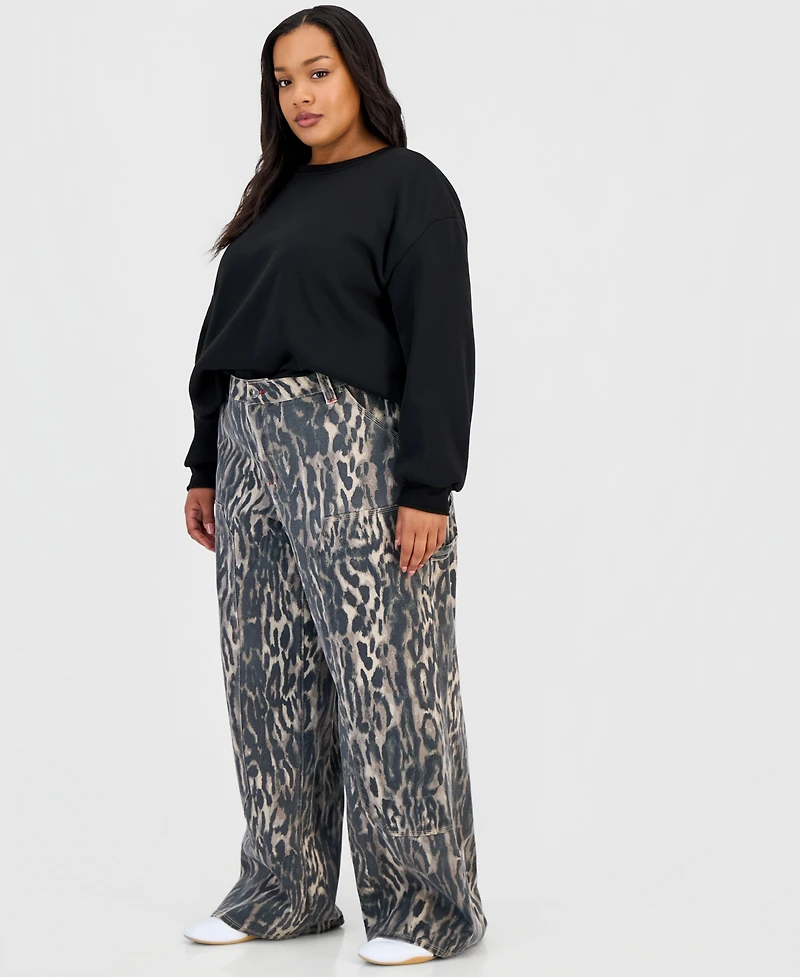 Madden Girl Trendy Plus Ultra 90s Printed Carpenter Jeans